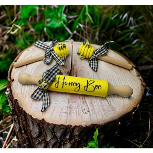 ⤵️Mini Wooden Honey Dipper set |Honey Bee Decor, Honey Stirrer| Mini Rolling pin - Picture 3 of 8